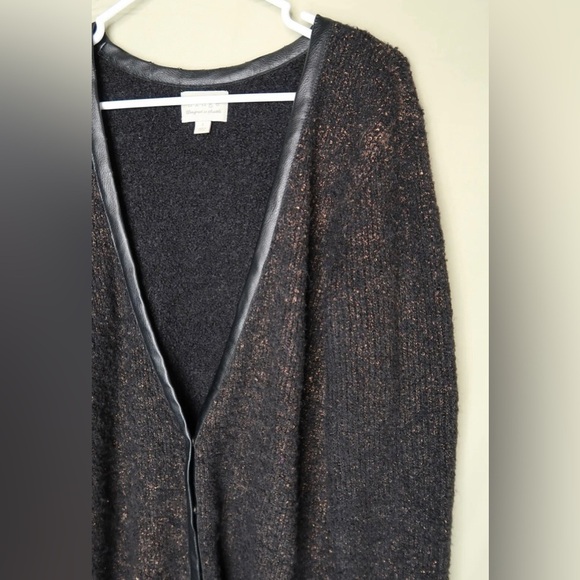 Hinge Alpaca Cardigan Sweater Wool Blend Metallic Bronze Snap Front Women’s Sz L - Picture 3 of 13
